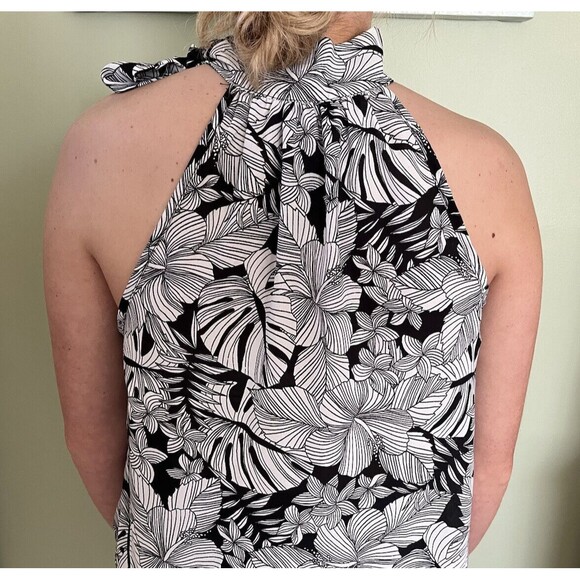 Paper Crane Women's Top Black/White Floral Pattern Ties at Neck Size Medium - Picture 6 of 6